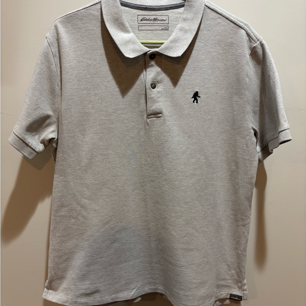 Eddie Bauer Light Gray Polo Shirt Sasquatch logo like new